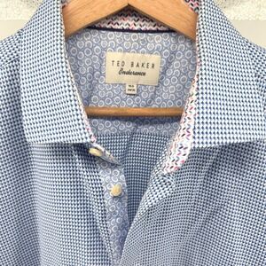 Ted Baker Endurance Mens Blue White Houndstooth Cotton Dress Shirt 16.5 34/35
